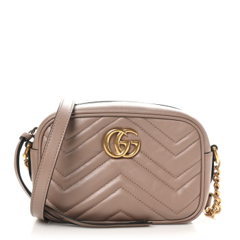 GUCCI Calfskin Matelasse Mini GG Marmont Chain Shoulder Bag Porcelain Rose