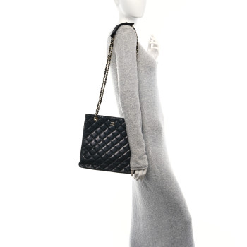 CHANEL Lambskin Quilted Shopping Tote Black
