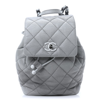 CHANEL Shaded Caviar Quilted Lacquered CC My Everything Drawstring Backpack Dark Grey Light Grey
