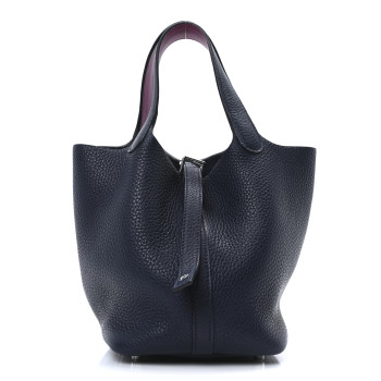 HERMES Taurillon Clemence Swift Eclat Picotin Lock 18 MM Bleu Nuit Rose Pourpre