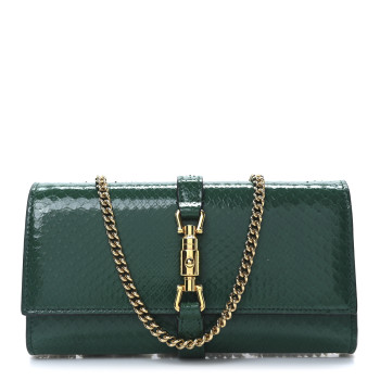 GUCCI Snakeskin Jackie 1961 Chain Wallet Green