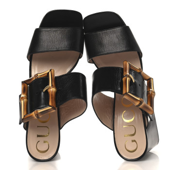 GUCCI Calfskin Bamboo Buckle Platform Sandals 38.5 Black