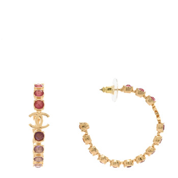 CHANEL Crystal CC Hoop Earrings Gold Pink Orange Purple Yellow