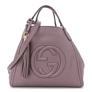 GUCCI Metallic Pebbled Calfskin Small Soho Shoulder Bag Purple