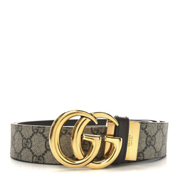 GUCCI GG Supreme Monogram Plutone Calfskin Double G Reversible 37mm Belt 115 46 Beige Ebony New Acero