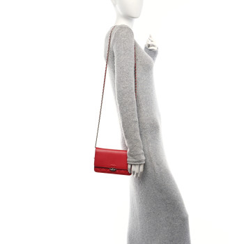 CHANEL Grained Calfskin Quilted CC Box Wallet On Chain WOC Red