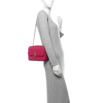 SAINT LAURENT Boucle Tweed Patchwork Monogram Medium Jamie Baguette Magenta