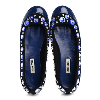 MIU MIU Patent Sequin Beaded Flats 35.5 Blue