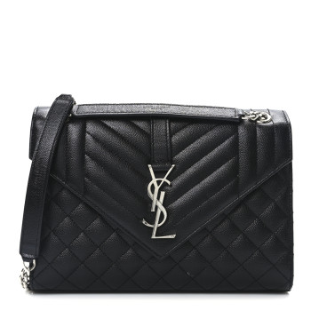 SAINT LAURENT Grain De Poudre Textured Mixed Matelasse Triquilt Medium Monogram Satchel Black