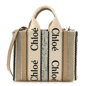 CHLOE Cotton Calfskin Small Woody Ribbon Tote With Strap Soft Tan