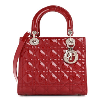 CHRISTIAN DIOR Patent Cannage Medium Lady Dior Red