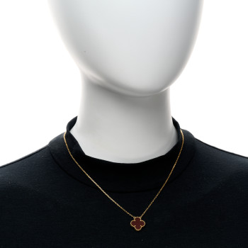 VAN CLEEF & ARPELS 18K Yellow Gold Carnelian Vintage Alhambra Pendant Necklace