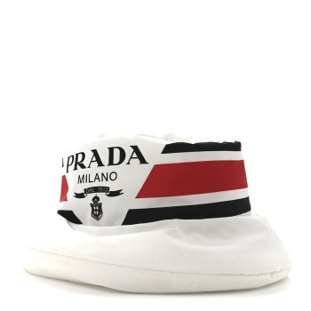 PRADA Re-Nylon Triangle Logo Padded Mens Bucket Hat M White Rosso