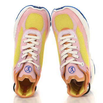 LOUIS VUITTON Patent Calfskin Technical Mesh Monogram Run 55 Sneakers 38.5 Pink Rose Orange