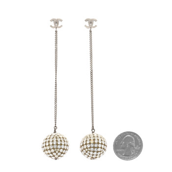 CHANEL Crystal CC Drop Earrings Silver