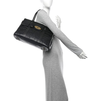 MULBERRY Calfskin Crocodile Embossed Bayswater Black