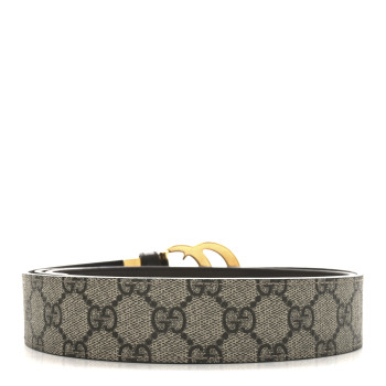 GUCCI GG Supreme Monogram Plutone Calfskin Double G Reversible 37mm Belt 115 46 Beige Ebony New Acero