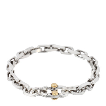 TIFFANY Sterling Silver 18K Yellow Gold Wide Makers Chain Link Bracelet