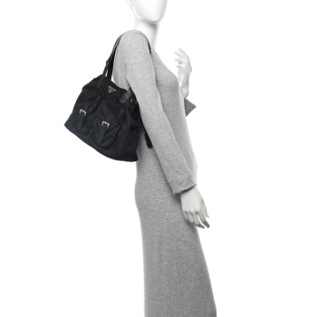 PRADA Nylon Vela Drawstring Shopping Tote Black