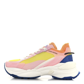 LOUIS VUITTON Patent Calfskin Technical Mesh Monogram Run 55 Sneakers 38.5 Pink Rose Orange