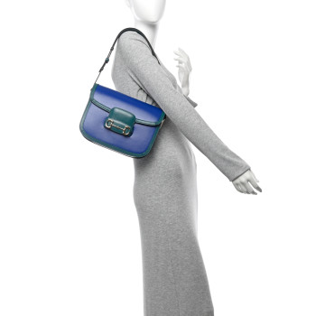 GUCCI Azalea Calfskin Horsebit 1955 Shoulder Bag Blue Green