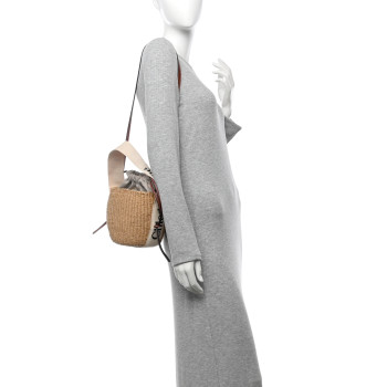 CHLOE X MIFUKO Raffia Calfskin Small Woody Basket Shoulder Bag Beige Brown