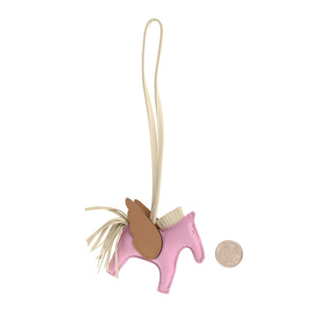 HERMES Milo Lambskin Grigri Rodeo Pegase Horse Bag Charm PM Mauve Sylvestre Craie Chai