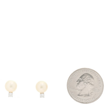 MIKIMOTO 18K White Gold Diamond Akoya Pearl 8-8.5mm Stud Earrings