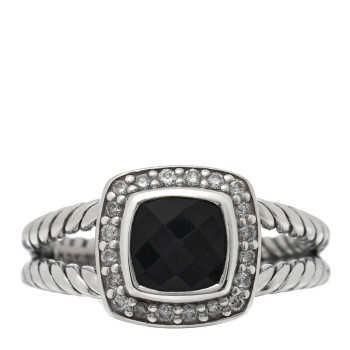 DAVID YURMAN Sterling Silver Diamond Black Onyx 7mm Petite Albion Ring 56 7.5