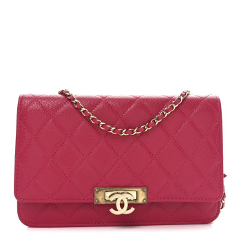 CHANEL Caviar Quilted Golden Class Wallet On Chain WOC Fuchsia
