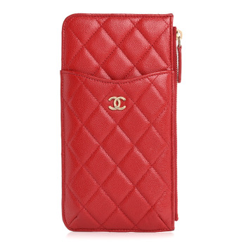 CHANEL Caviar Quilted Classic Flat Wallet Pouch Red