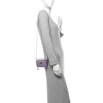 PRADA Yarn Raffia Effect Calfskin Crochet Metal Triangle Logo Mini Pouch with Handle Lilium
