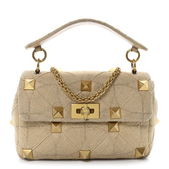 VALENTINO GARAVANI Raffia Medium Roman Stud Shoulder Bag Naturale