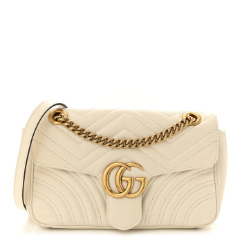 GUCCI Calfskin Matelasse Small GG Marmont Shoulder Bag White