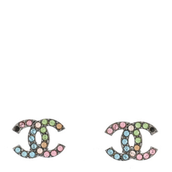 CHANEL Ruthenium Crystal CC Earrings Multicolor