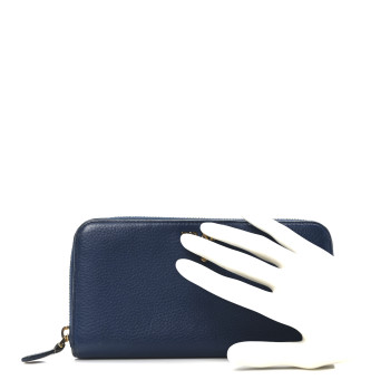PRADA Vitello Daino Metal Zip Around Wallet Blue