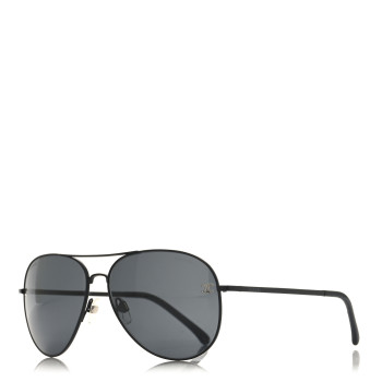 CHANEL Metal Pilot Aviator CC Sunglasses Black