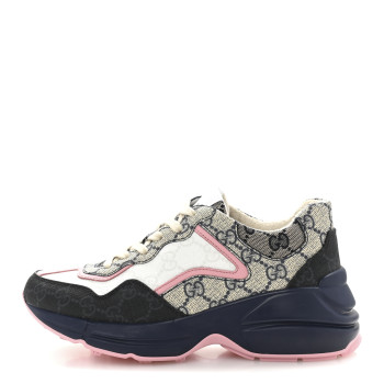 GUCCI GG Supreme Monogram Mix Monogram Womens Rhyton Sneakers 35.5 Black Blue