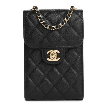 CHANEL Caviar Quilted Classic Phone Holder Black