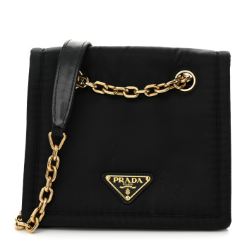 PRADA Tessuto Nylon Chain Flap Shoulder Bag Black