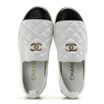 CHANEL Lambskin Quilted Womens CC Stroll Sneakers 38 White