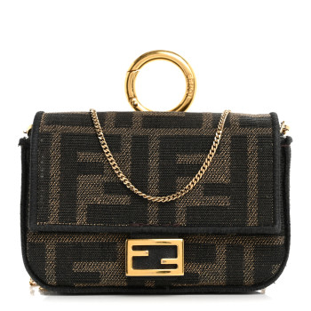 FENDI Fabric Jacquard FF 1974 Nano Baguette Charm Tobacco Moro Black