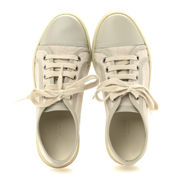 GUCCI Washed Cotton GG Monogram Calfskin Womens Low Top Sneakers 35.5 White Mystic White Great White