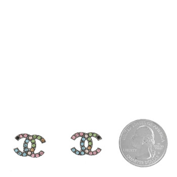 CHANEL Ruthenium Crystal CC Earrings Multicolor