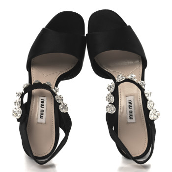 MIU MIU Satin Crystal Platform Sandals 37 Black