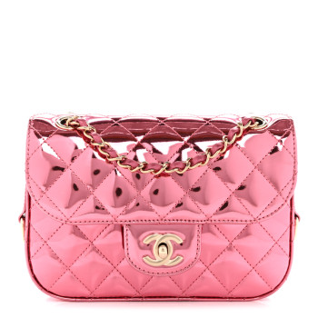 CHANEL Mirror Calfskin Metallic Lambskin Quilted Hollywood Boulevard Mini Flap With Star Coin Purse Pink
