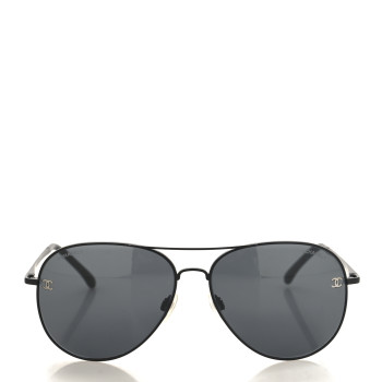 CHANEL Metal Pilot Aviator CC Sunglasses Black