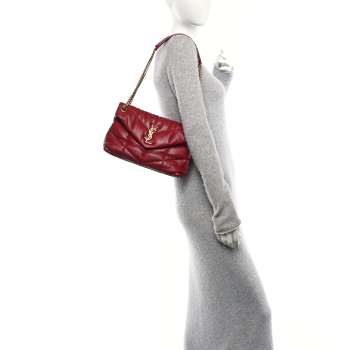 SAINT LAURENT Lambskin Quilted Small Loulou Puffer Monogram Chain Satchel Red
