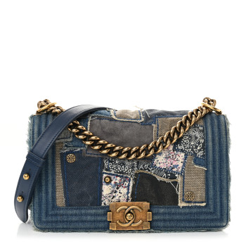 CHANEL Denim Patchwork Medium Boy Flap Blue
