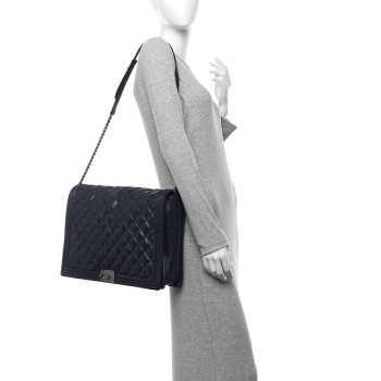 CHANEL Iridescent Calfskin Quilted XL Gentle Boy Flap Blue